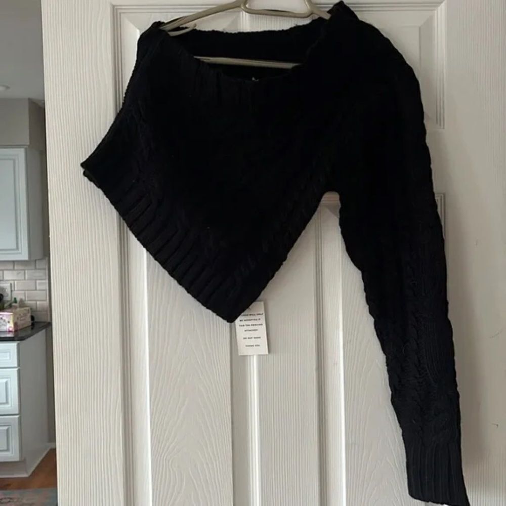 For Love & Lemons Quinn black cable knit one shoulder sweater NWT size 1X - Picture 3 of 3